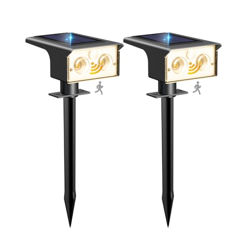 btfarm Solar Spot Lights Outdoor Waterproof, 2 Pack/3 Modes Motion Sensor Lights, Solar Powered Spotlights 2-in-1 Auto On/Off for Outside Pathway Yard Garden Landscape Lighting, Warm White - color: Warm White, size: 2 Pack