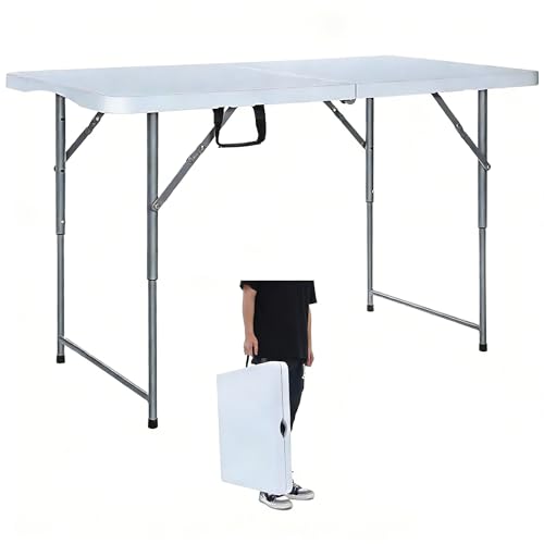 Lakhow Folding Table 4 Foot Portable Heavy Duty Plastic Fold-in-Half Utility Table with Carrying Handle,Indoor Outdoor Small Adjustable Height Folding,Camping and Party,White - color: 4ft-white