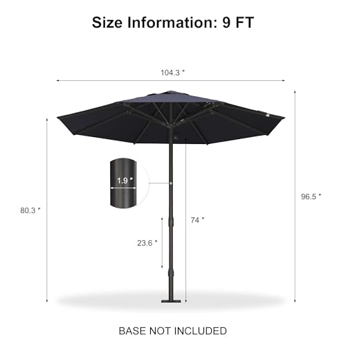 PURPLE LEAF 9Ft Round Semi-Auto Outdoor Patio Umbrella Aluminium Market Umbrella Table Sun Umbrella with 1.89" Rod and 8 Sturdy Ribs for Deck Lawn Pool Garden, Navy Blue - color: Navy Blue, size: 9 ft