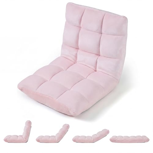 Giantex Folding Floor Chair with Back Support, 14 Adjustable Position, Padded Sleeper Bed, Couch Recliner, Gaming Video Chairs for Adults, Meditation, Living Room (Light Pink) - color: Light Pink, size: 26"x21"x21"