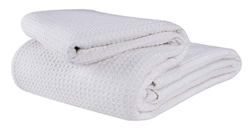 Glamburg 100% Cotton Thermal Bed Blanket, Soft Waffle King Size, All Season, White - color: White, size: King (90"x102")