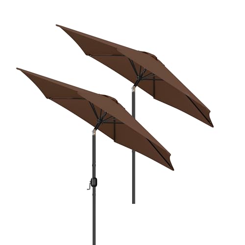 Yaheetech 2 Pack 9FT Outdoor Patio Umbrella Outdoor Table Umbrella w/Push Button Tilt & Crank, Yard Sun Shade UV Protection Waterproof for Pool, Market, Terrace, Beach, Outdoor Restaurant, Brown - color: Brown, size: 9FT
