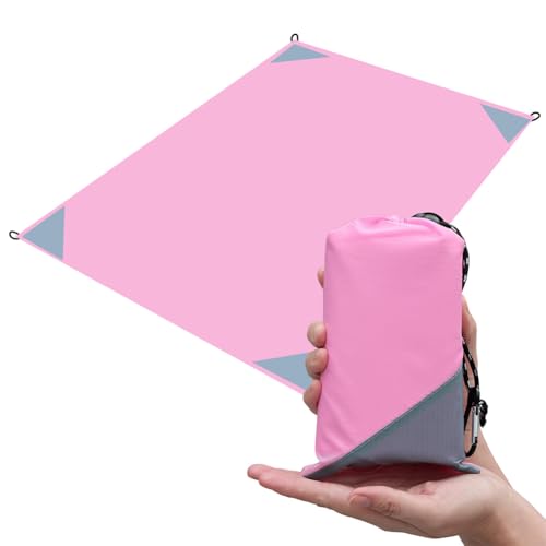 Orga'Neat Pocket Picnic Blanket, Beach Mat Waterproof Sandproof, Compact Lightweight Small Tarp for Camping, Hiking, Backpacking, Festival, Travel, Foldable in Bags (Pink/Grey, 55"x79") - color: Pink/Grey, size: 55"x79"