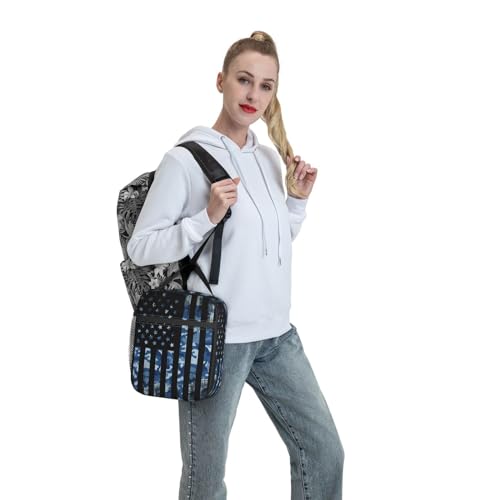 Navy Camo Camouflage Hunting American Flag Insulated Lunch Bag Portable Reusable Zipper Lunch Box For Men Women Work Picnic Travel Camping - color: Black11