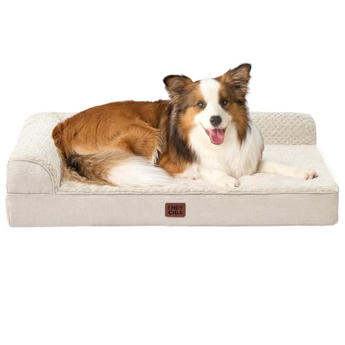 EHEYCIGA XL Dog Bed Memory Foam for Crate, Extra Large Dog Bed Orthopedic with Washable Removable Cover, Waterproof Pet Sofa Couch XLarge Size Dogs, 41x27x6.5, Beige - color: Beige, size: 41.0"L x 27.0"W x 6.5"Th