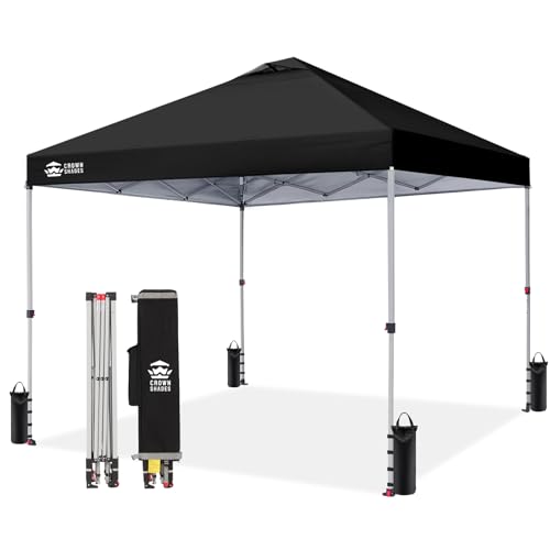 CROWN SHADES 12x12 Pop Up Canopy Outside Canopy, Patented One Push Tent Canopy with Wheeled Carry Bag, Bonus 8 Stakes and 4 Ropes, Black - color: Black, size: 12x12