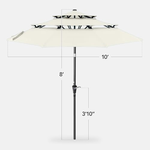 Best Choice Products 10ft 3-Tier Market Patio Umbrella, Outdoor Sun Shade with Tilt, Crank Lift, 8 Ribs for Backyard, Deck, Poolside - color: Ivory