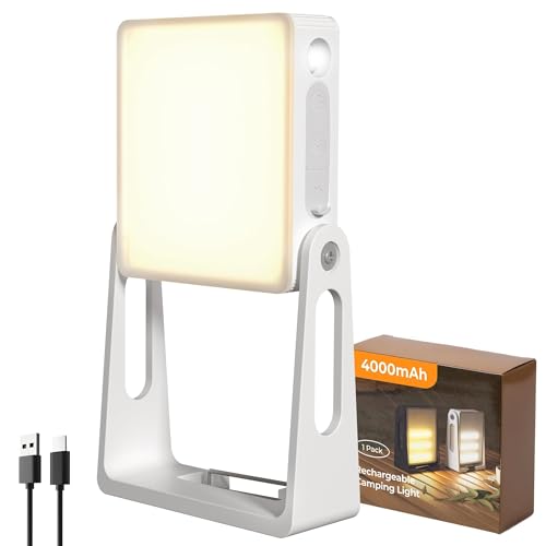 PopoIron LED Camping Lantern, 4000mAh Camping Lights with 3 Colors and Dimmable Brightness, 2-in-1 Flashlight & Emergency Indoor Lantern for Home Power Outages Camping Hiking Hurricane - color: White-1P