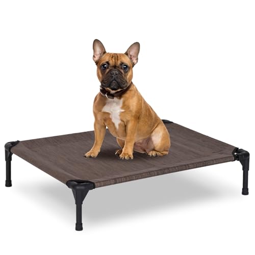 Elevated Dog Bed for Outdoor, Medium Raised Dog Cot with Washable Mesh, Cooling Pet Cot Chew Proof for Outside Camping, 32"x25" Brown - color: Brown, size: 32"L x 25"W x 7"Th
