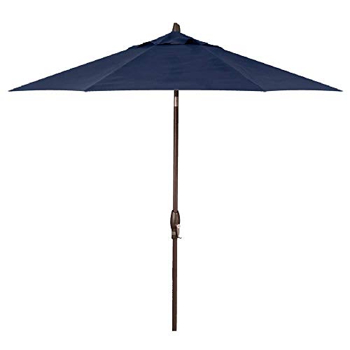 Treasure Garden Octagonal 9 ft Patio Umbrella - Outdoor Furniture Table Umbrella – Push-Button Tilt – Bronze Aluminum Frame (Obravia, Navy) - color: O'bravia Navy w/Bronze Frame, size: 9 FT Push Button Tilt