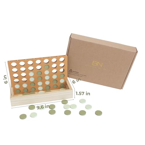 Neutral Wooden Four in a Row Game, Aesthetic Two Player Montessori Travel Board Game for Kids and Adults, Perfect Coffee Table Decor and Housewarming Gift - color: Camel Sage Natural
