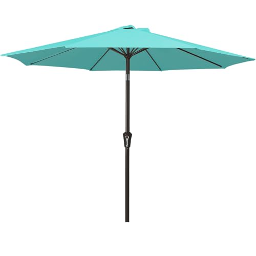 MEWAY 9ft Patio Umbrella Outdoor Table Umbrellas with Push Button Tilt and Crank, Market Umbrella 8 Sturdy Ribs for Deck, Garden, Pool and Backyard, Turquoise - color: Turquoise, size: 9ft