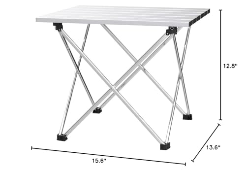 Grope Small Folding Camping Table with Aluminum Table Top, Beach Table for Sand with Carrying Bag,Prefect for Outdoor, Picnic, BBQ, Cooking, Festival (Silver-S) - color: Silver, size: Small