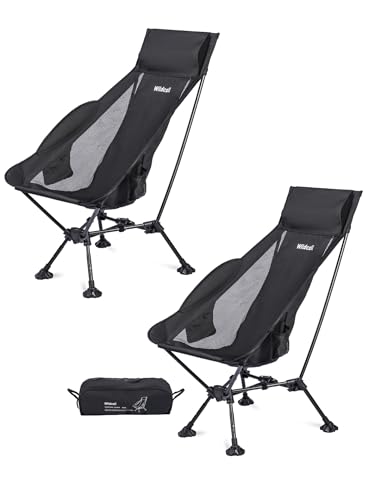 WildCall Lightweight Folding High Back Camping Chair with Head Support, Compact Beach Chair with Anti-Sinking Large Feet and Three Tilt Angles Adjustment - color: 2 X Black High Back