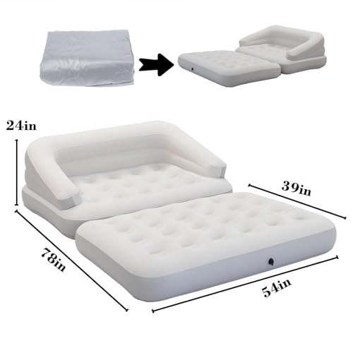 Inflatable Couch Flocked Air Sofa Bed, Blow Up Sofa for Camping, Gray - color: Grey