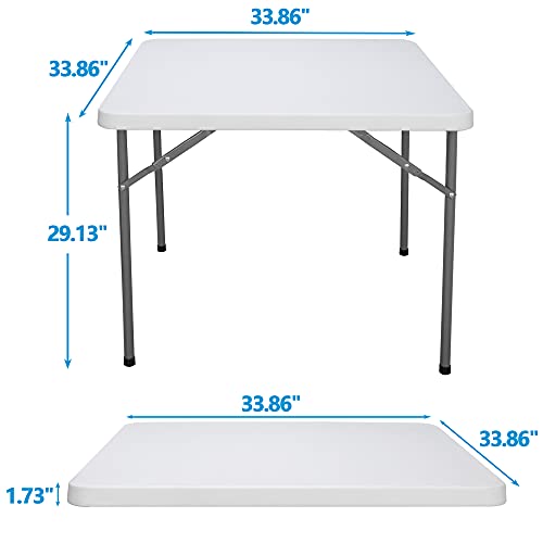 ZENY 3 Foot Portable Folding Table Camping Picnic Table Indoor Outdoor Dining Party Picnic Plastic Table - color: White, size: 33'' × 33''