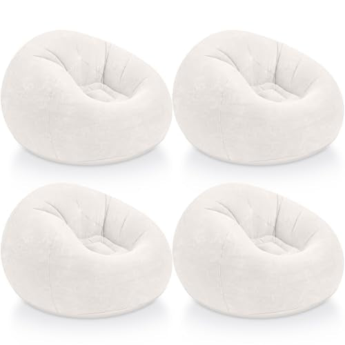 Realspring Inflatable Bean Bag Chairs Outdoor Blow up Camping Chairs Inflatable Lazy Sofa Folding Portable Bean Bag Loungers Couch for Movie Night (Beige,4 Pcs) - color: Beige