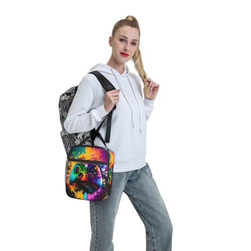 Colorful Video Game Cool Gamer Splash Insulated Lunch Bag Portable Reusable Zipper Lunch Box For Men Women Work Picnic Travel Camping - color: Black28