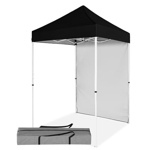 5x5 Pop Up Canopy Tent with One Sidewall, Instant Portable Beach Canopy, Outdoor Tent with Carry Bag for Camping, Sports, Tailgating, Events, Black - color: Black, size: With One Wall