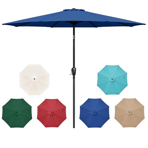 HealSmart 9FT Outdoor Patio Umbrella UV-Protection Table Umbrella with Push Button 8 Ribs Tilt/Crank Waterproof Market Umbrella for Garden, Backyard, Pool, Deck, Blue - color: Blue, New, size: 9FT