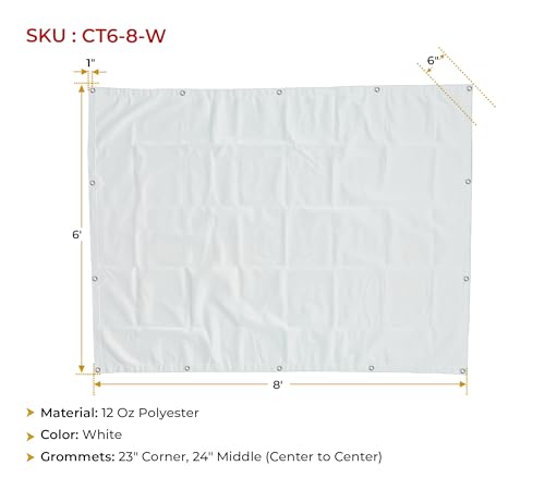 Mytee Products 6' x 8' White Canvas Tarp 12oz - Water Resistant & Breathable - Heavy Duty Tarps - Multipurpose Tarpaulin Cover for Camping Tent - color: White (1 Pc), size: 6' x 8'