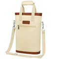 opux Two Bottle Wine Bag Carrier Tote, Insulated Leakproof 2 Bottle Wine Cooler Bag for Travel BYOB Picnic, Portable Wine Case, Gift for Men Women Wine Lover Birthday Party Christmas, Cream Beige - color: Cream Beige