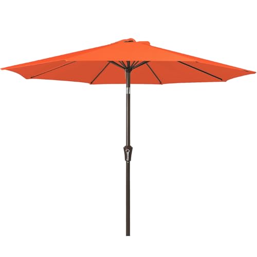 JEAREY Outdoor Patio Umbrella 9FT Outdoor Table Umbrella with Push Button Tilt and Crank, Market Umbrellas 8 Sturdy Ribs UV Protection Waterproof for Garden, Deck, Pool (Red Orange) - color: Red Orange