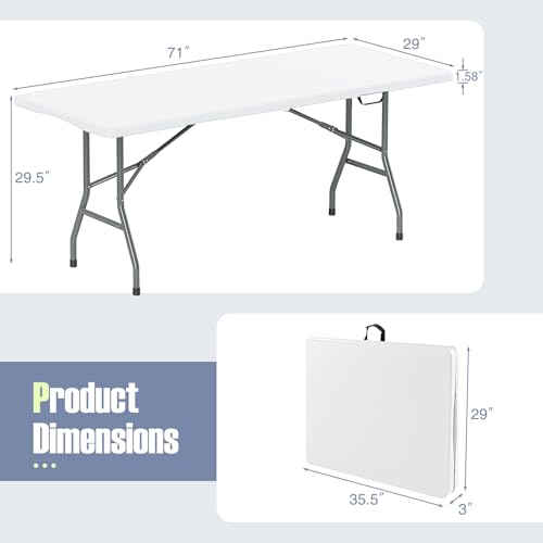Goplus 6ft Plastic Folding Table, 350 LBS Outdoor Heavy Duty Folding Tables with HDPE Tabletop, Handle, Lock, Foldable Rectangle Portable Utility Card Table for Picnic, Party, Camping, Dining - color: White, size: 6 FT