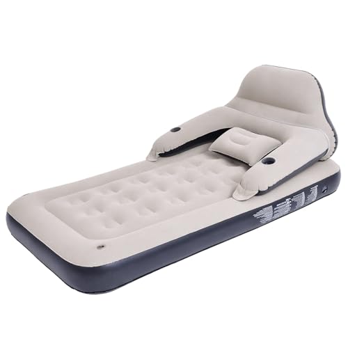 Twin Size Air Mattress Sofa Bed with Headboard and Pillow, Inflatable Bed for Outdoor Overnight - size: Twin