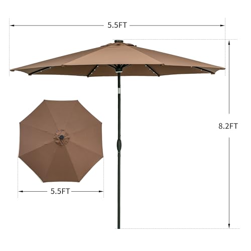 GDY 10Ft Patio Umbrella, Table Umbrella with 40 LED Lights, Outdoor Umbrellas for Patio, with Tilt and Crank, Center Light, for Garden, Deck, Backyard, Pool, and Beach. - color: Coffee