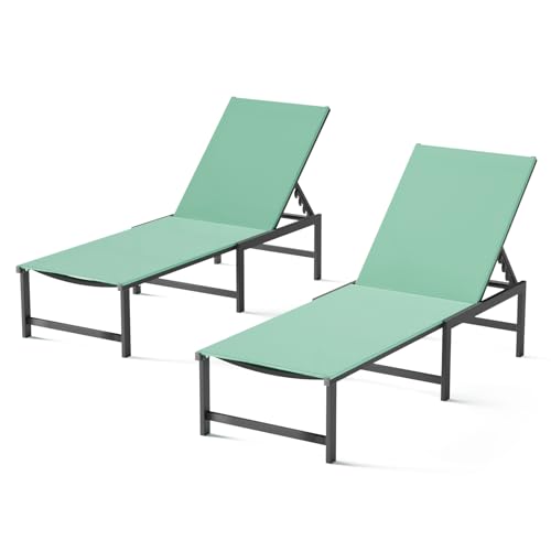 Chaise Lounge Chair Outdoor,Aluminum Patio Lounge Chairs Set of 2,Pool Lounge Chairs with 5 Adjustable Backrest for Outside Beach Lawn and Backyard Green - color: Green, size: 2 Chairs