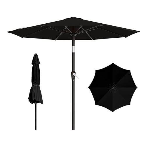 AreShark 9 FT Patio Umbrella for Outdoor, Outdoor Table Umbrella with Push Button Tilt and Crank, Outdoor Patio Umbrellas with 8 Sturdy Ribs for Market, Garden, Pool (Black) - color: Black, size: 9ft