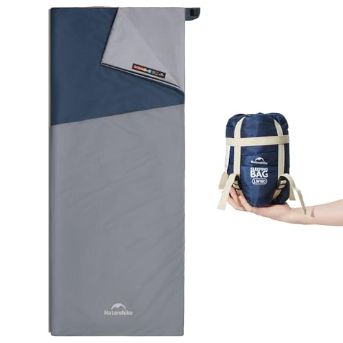 Naturehike Lightweight Compact Sleeping Bag, 59℉/32℉ Envelope Ultralight Backpacking Sleeping Bag Portable, Waterproof with Compression Sack for Cold&Warm, Camping, Traveling, Hiking - color: Blue