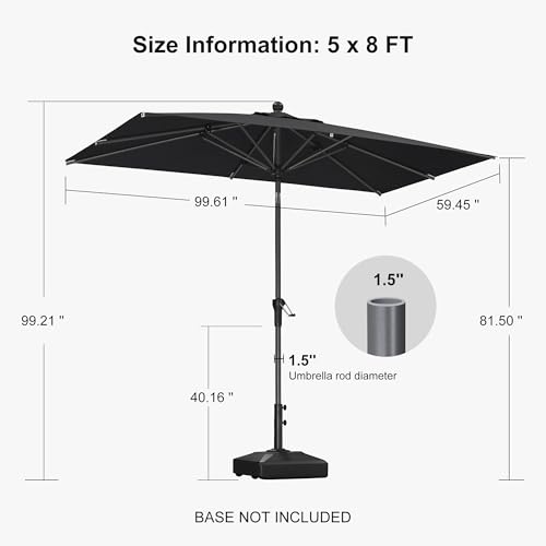 PURPLE LEAF 8' x 5' Rectangular Patio Umbrella Outdoor Table Umbrella Aluminum Frame Market Umbrella Sun Umbrella with 8 Sturdy Ribs & Tilt for Garden Deck Lawn & Pool Gray - color: Gray, size: 5' x 8'