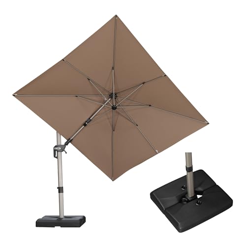 PURPLE LEAF 8' X 10' Left-right Tilting Patio Umbrella with Base Outdoor Swivel Cantilever Offset Aluminum Umbrella with Champagne Frame and 360-degree Rotation for Garden Deck Pool, Taupe - color: Taupe, size: 8' x 10'(Tilt)