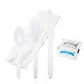 Bulk Heavy Weight Cutlery Individually Wrapped White Plastic Cutlery Knife, Spoon, Fork Pack with Napkin and Salt and Pepper Packets - Extra Strong & Resistant - size: 50