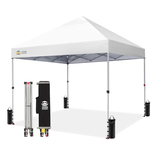 CROWN SHADES 8x8 Pop Up Canopy - Beach Tent with One Push Setup - Easy Outdoor Sun Shade for Events, Parties, Camping - Gazebo with STO-N-Go Cover Bag, Silver Coated Top, White - color: Grid White, size: 8x8