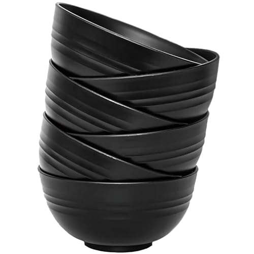 Unbreakable Wheat Straw Cereal Bowls Set of 6, 24 oz Microwave and Dishwasher Safe Lightweight Soup and Salad Bowl Sets, Reusable Dessert Bowls for Rice, Pasta, Snack, Fruit, BPA Free (Black) - color: 6 Black