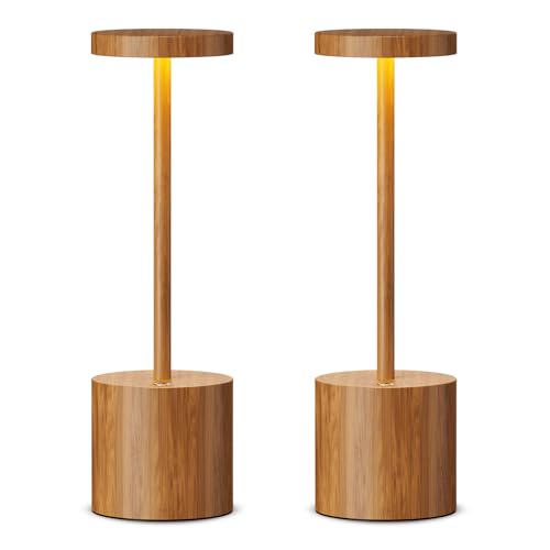 SAKRINGT 2 Pack Cordless Table Lamp Rechargeable,5000mAh Battery Operated Portable LED Table Light,Dimming Desk Lamp for Patio/Restaurant/Outdoor - color: Bamboo