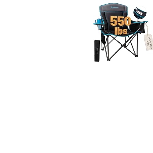 FUNDANGO Oversized Camping Chair for Adults,550lbs Heavy Duty Foldable Portable Lawn Chair with Padded Seat & Back, 4-can Cooler & Cup Holder, Carry Bag Included for Outdoor (Black/Grey) - color: Black/Grey With Lumber Support 1 Pack
