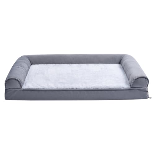 Amazon Basics Living Room Couch Dog Bed with Premium Foam, Non-Slip Bottom, Removable Washable Cover, Pressure-Relief Support for Dogs up to 55lbs, Large (36" x 27"), Grey - color: Grey, size: Large, style: Sofa-Style Bed