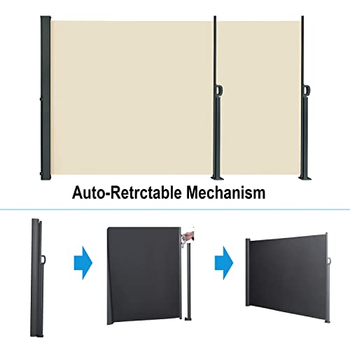 185" x 73" Retractable Side Awning,Waterproof & UV-Resistant,Folding Privacy Screen Room Divider Roll Up Balcony(Beige) - color: Beige, size: 185" x 73"