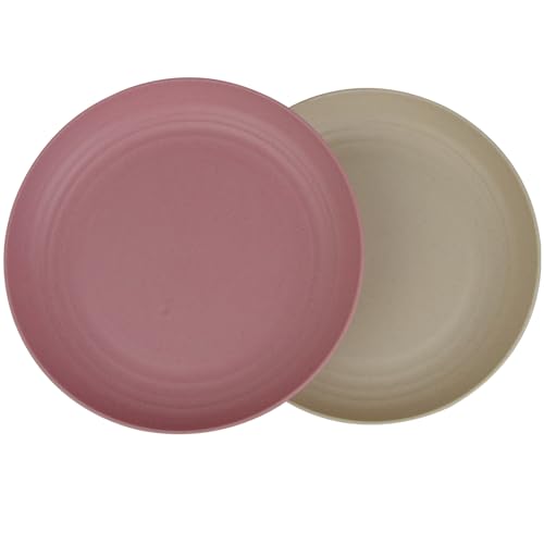 Wheat Straw Plates Set of 2, 9 Inch Unbreakable Dinner Plates, Reusable Plate for Camping,Picninc,Family Dinner, Dishwasher & Microwave safe (Pink Beige) - color: Pink,Beige