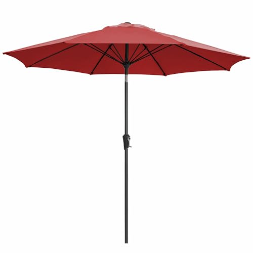 JEAREY 9FT Outdoor Patio Umbrella,Market Table Umbrella with 8 Fiberglass Ribs, Pool Umbrella with Tilt and Crank, UV Protection Lightweight & Wind-Resistant for Lawn, Garden, Deck and Backyard, Red - color: Red