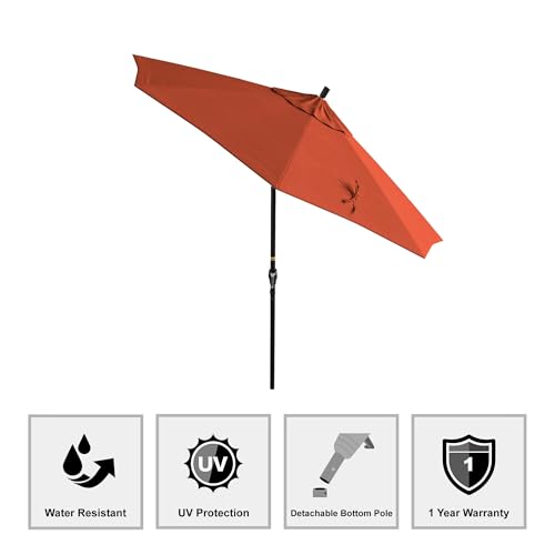California Umbrella 9' Round Aluminum Market Umbrella, Crank Lift, Push Button Tilt, Black Pole, Sunset Olefin - color: Sunset