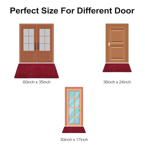 Front Door Mat Indoor and Outdoor, Non-Slip Low Profile Doormat 60"x35", Thin Yet Super Water, Quick-Drying, Dirt Resistant,No Shedding Doormats for Entrances, Garage, Pets,Hotel,Office,Red - color: Red, size: 2'11" x 5' (Rectangular)
