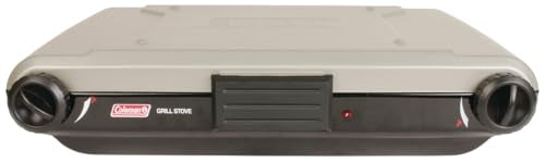 Coleman Tabletop 2-in-1 Grill & Stove with 2 Adjustable Burners, Propane Grill/Stove with Push-Button Starter, Wind Guards, Grease Tray, & 20,000 BTUs of Power for Camping, Tailgating, & More - color: Silver, style: PFAS-Free