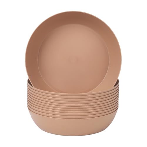 12-Pack 8.6 Inch Plastic Salad Bowls,Lightweight Unbreakable Dinner plates for Daily Use, Microwave & Dishwasher Safe Plates,Plastic Plates for Camping, Outdoor, food, Fruit (Brown) - color: Brown, size: 8.6 Inch