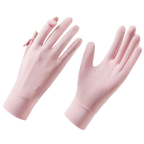 Lightweight Summer Fingerless Gloves Men Women UV Sun Protection Driving Cotton Gloves Nonslip Touchscreen Mittens - color: Icesilk-pink
