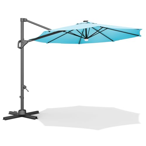 TrailBlaze 10ft Cantilever Patio Umbrella – 360° Rotating Offset Sun Shade with Adjustable Tilt, Waterproof Windproof 600D Oxford Canopy, Heavy-Duty Rustproof Aluminum Frame, Cross Base – Ideal for Garden, Patio, Poolside - color: Turquoise Blue